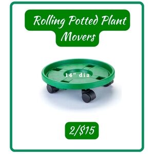 NWT Rolling Potted Plant Movers with Wheels Green (2) (DAR381)